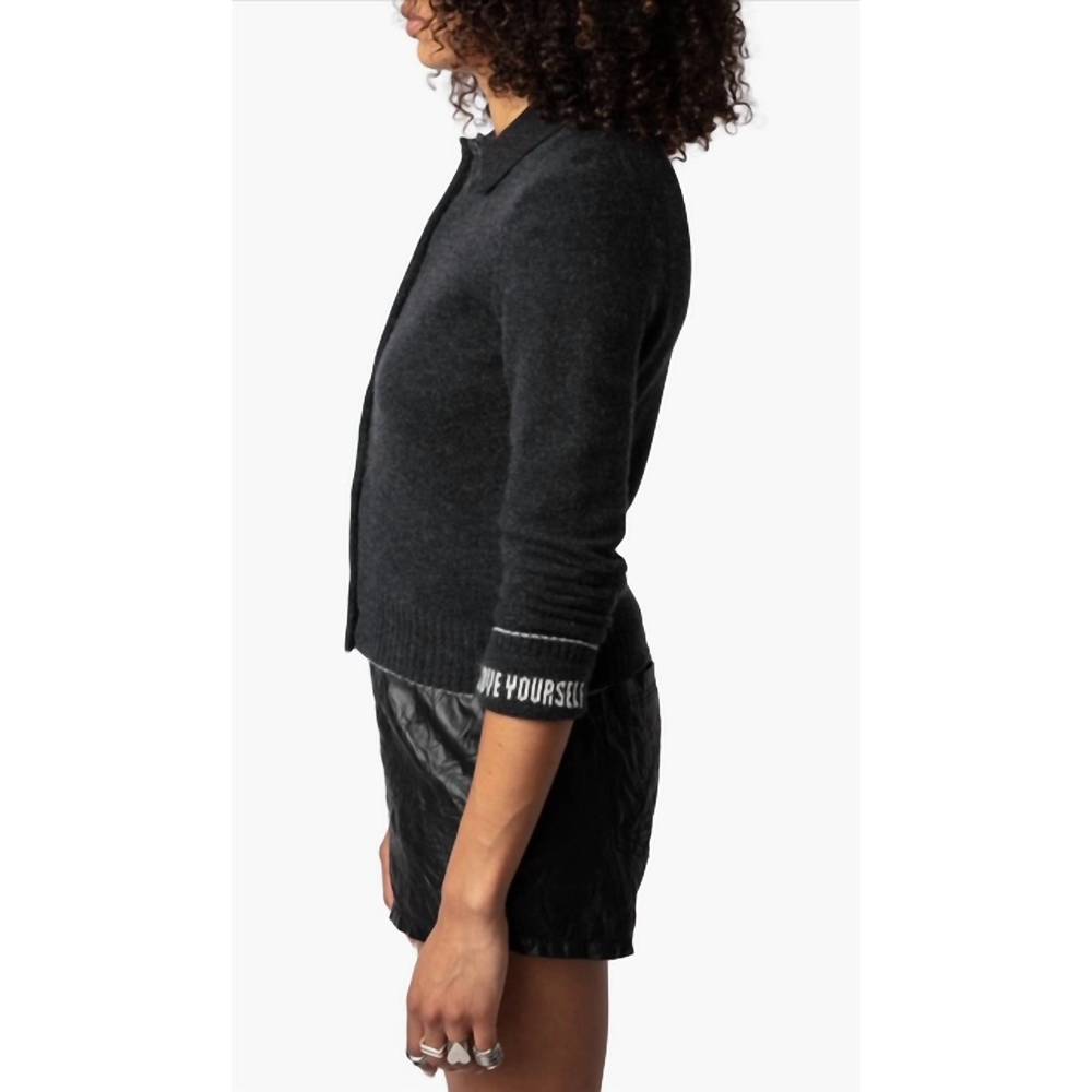 NEW ZADIG & VOLTAIRE zadig & voltaire voltia cashmere collared cardigan in anthr - Picture 2 of 6